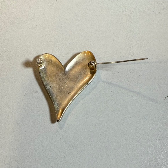 Heart Brooch Pin Silver Tone With Green Swirl Design For Women - Picture 3 of 3